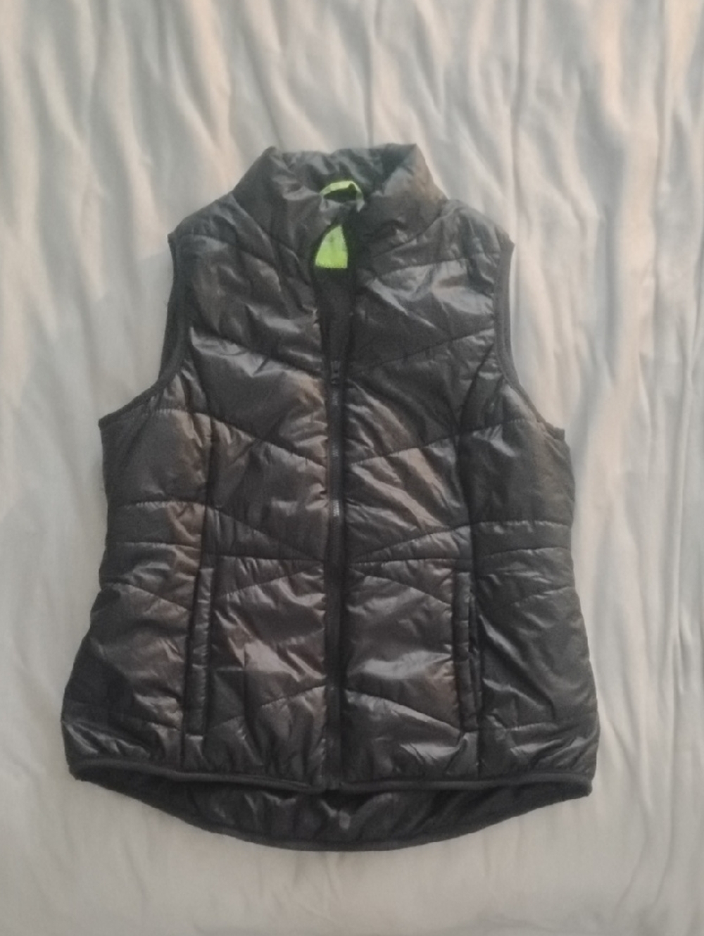 flirtitude Black Quilted Puffer Vest with Lime Trim